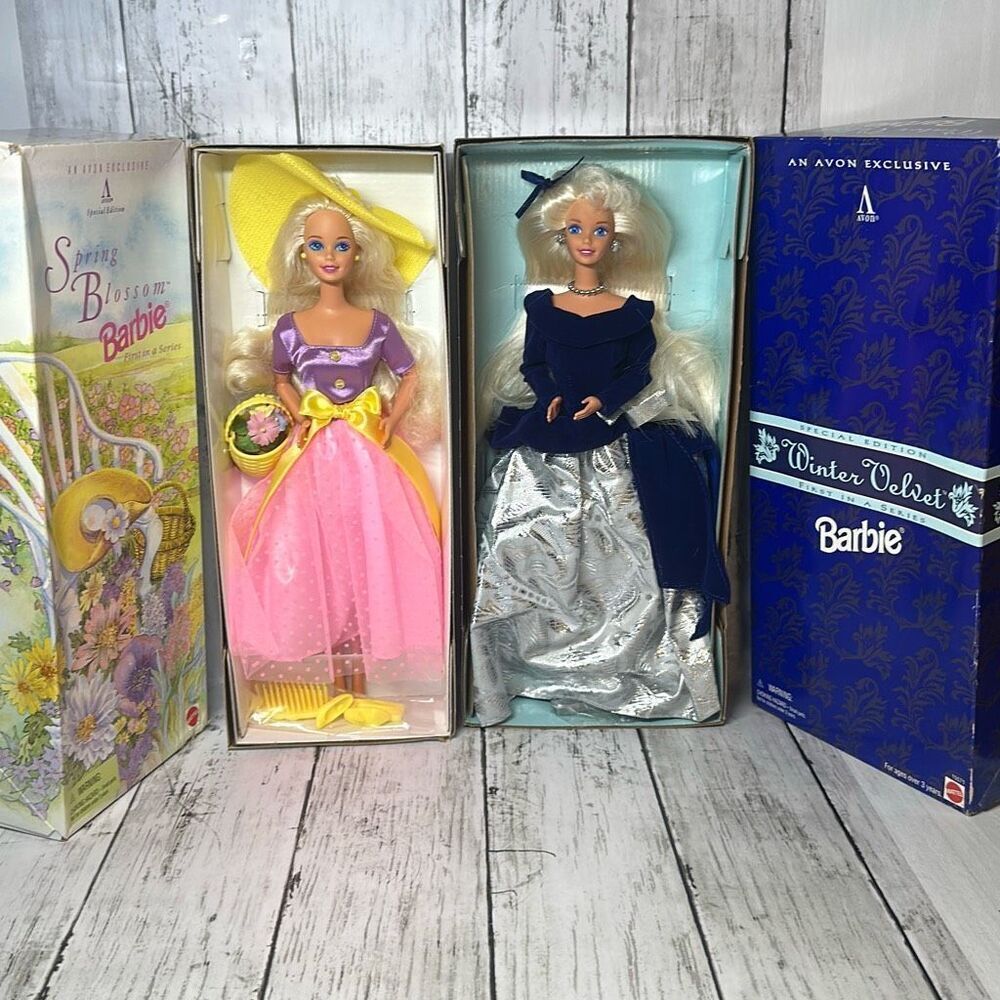 Vintage Barbie 1995 Winter Velvet Barbie Avon Exclusive 15571 Spring Blossom 152